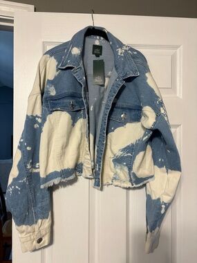 wild fable Blue & Cream Tie-Dye Cropped Denim Jacket